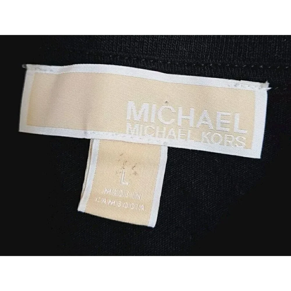 MICHAEL Michael Kors Women's L Black Snap Closure Classic Polo Short Sleeve